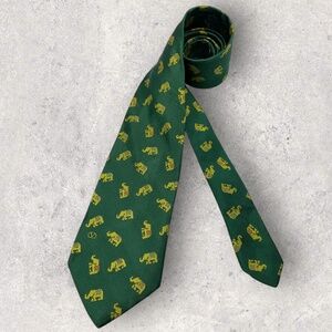VALENTINO Green/Yellow Elephant Silk LUXURY Tie ITALY